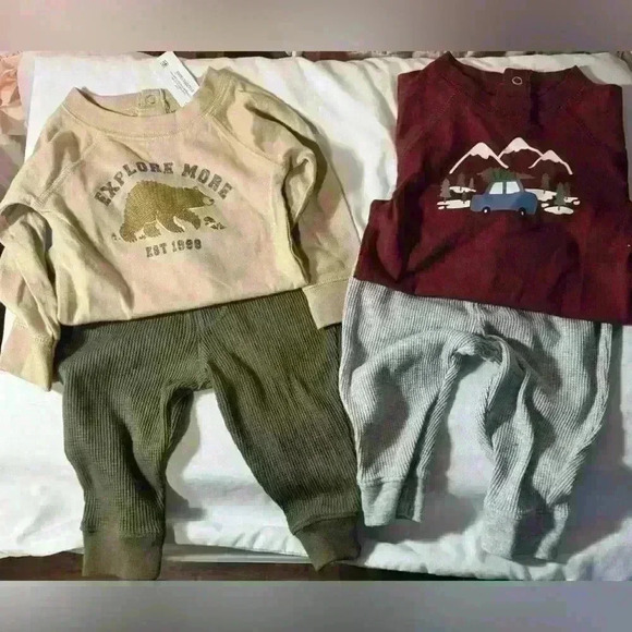 Two Boys outfits 6-9 months longsleeve onesies and thermal joggers - Picture 1 of 5